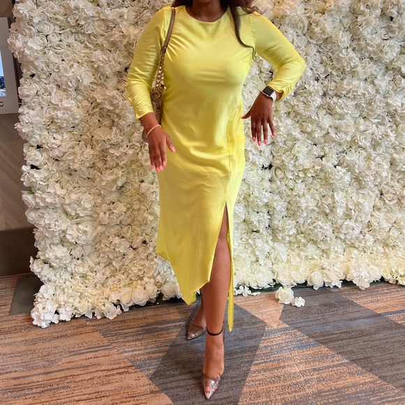 Express Elegant Yellow/Lime Long Sleeve Dress - Picture 7 of 7